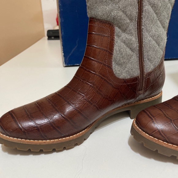 Sperry Topsliders Gray Diamond Quilted Brown Leather Boots Size 8 very classy - Picture 13 of 14